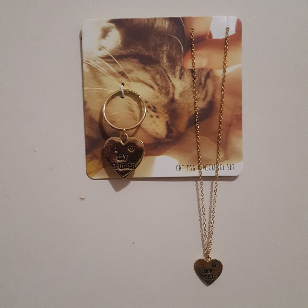 "I ❤ my cat" necklace with matching tag for cat